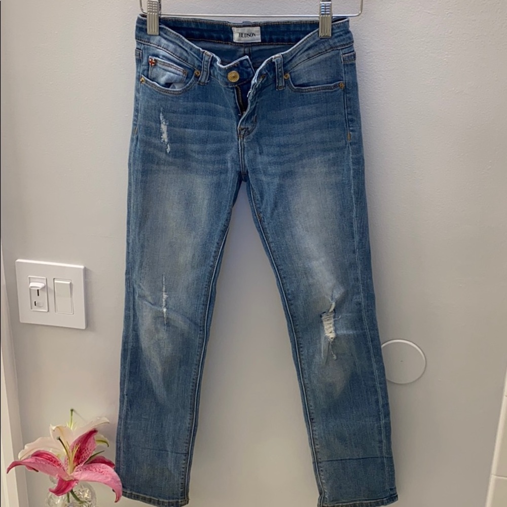 Girls Hudson medium wash distressed jeans